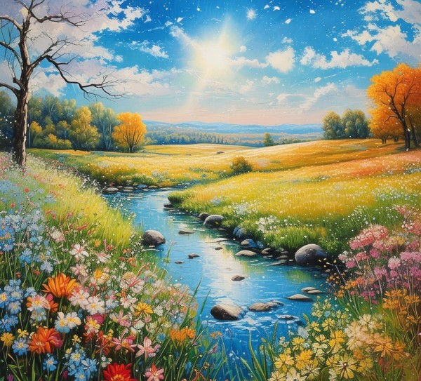 四季画卷，笔触间的自然诗意,四季流转，笔触下的风景画卷,画卷,第1张