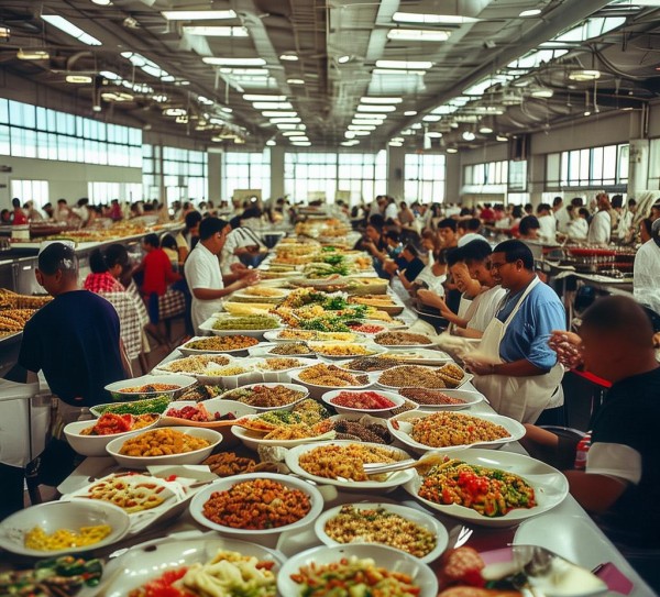 饭堂巨观，美食盛宴中的规模魅力,畅享美食盛宴，领略饭堂之大——饭堂规模的魅力展现,温馨,第1张