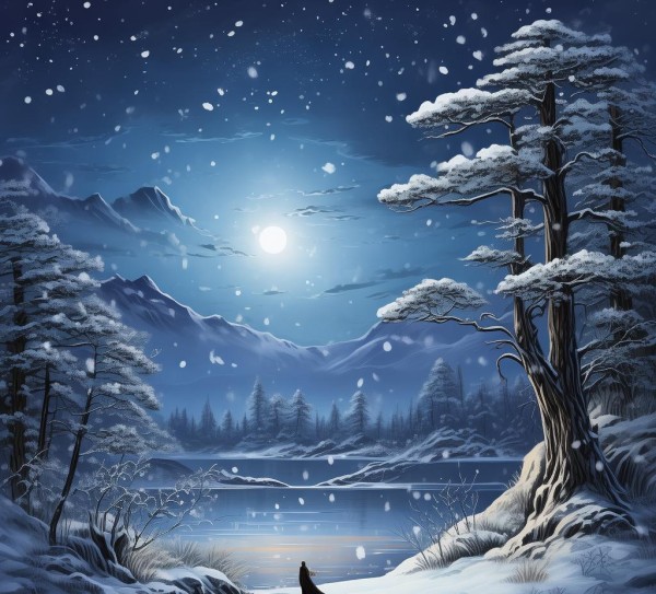 冬夜画卷，静谧夜幕下的风景素描,冬日夜幕下的风景画卷,画卷,第1张